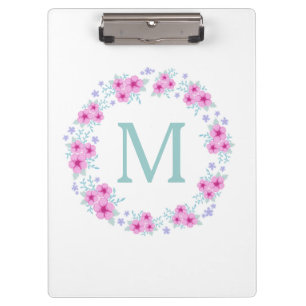 Blumenkranz mit individuellem Monogramm Klemmbrett