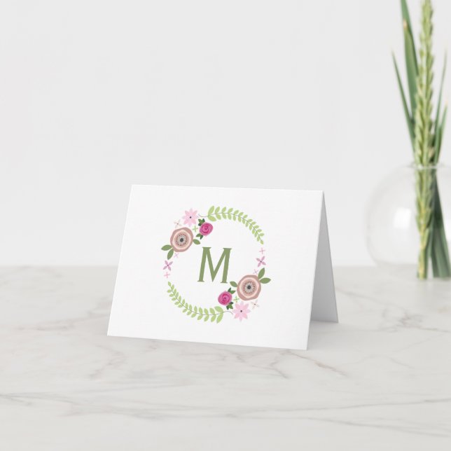 BlumenKranz-Monogramm Notecard (Vorderseite)