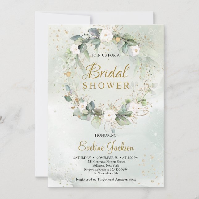 Blumenkranz Rosengrün Eukalyptus Einladung (Vorderseite)