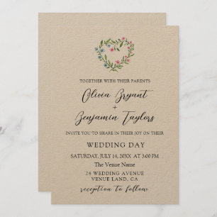 Blumenkranz. Rustikale Hochzeit Einladung