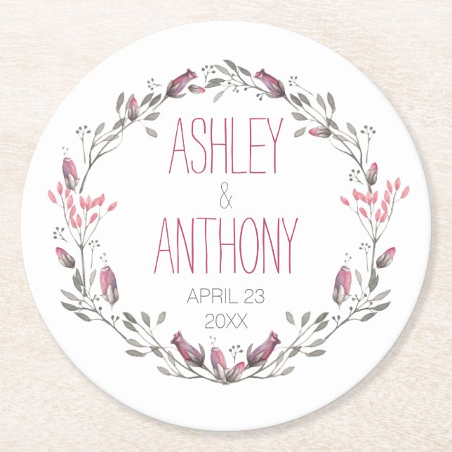 Blumenkraut-Hochzeit Runder Pappuntersetzer (Vorderseite)