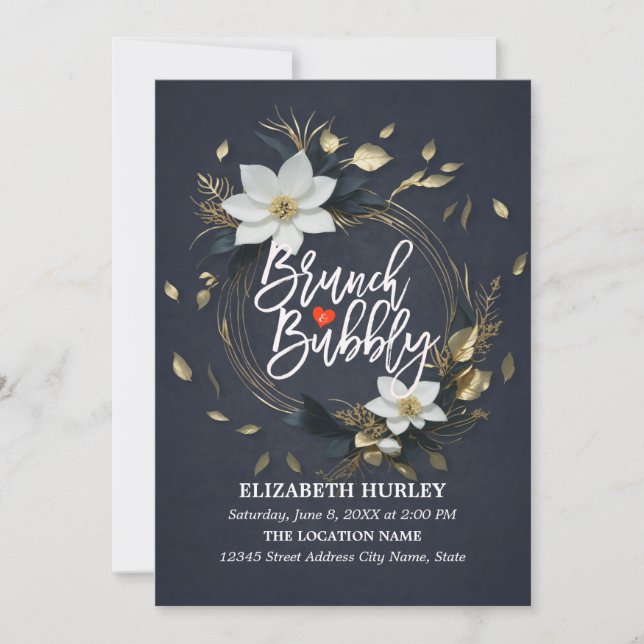 Blumenkraut Hochzeitssalon Bubbly Brautparty Einladung (Vorderseite)