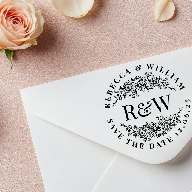 Blumenkraut-Monogramm Save the Date Gummistempel (Von Creator hochgeladen)