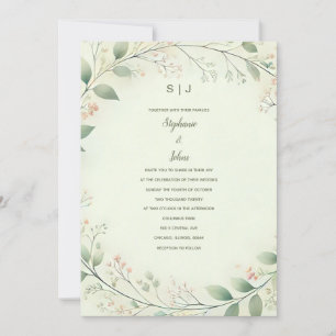 Blumenkraut Wappen Monogram Sage Green Wedding Einladung