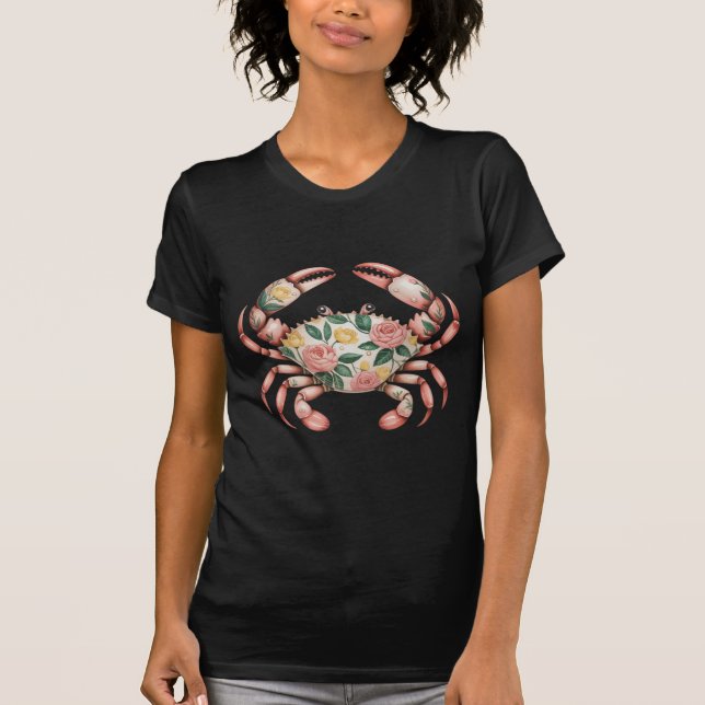 Blumenkrebs Art Coastal Design T-Shirt (Vorderseite)