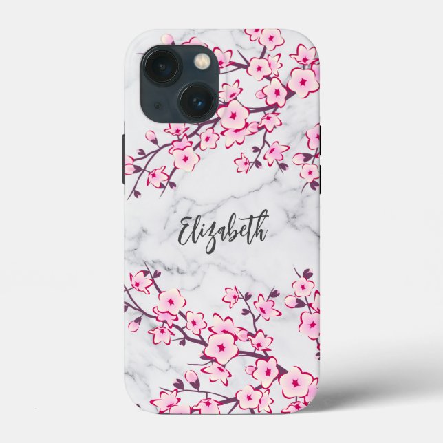 Blumenkrebs Blossom Leichtes graues Marmormonogram Case-Mate iPhone Hülle (Rückseite)