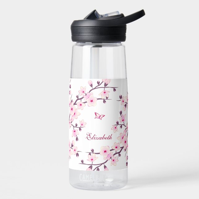 Blumenkrebs Blossom | Pink White Monogram Trinkflasche (Links)