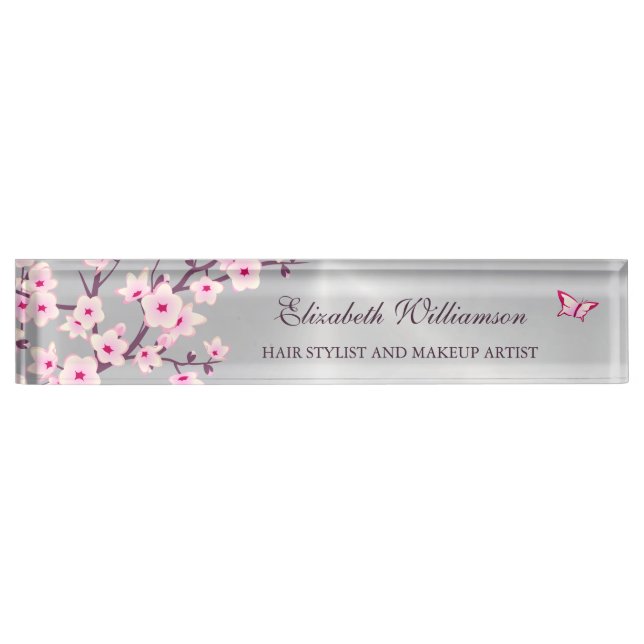 Blumenkrebs Blossom Rosa graues Haar und Schminke Namensplakette (Vorderseite)