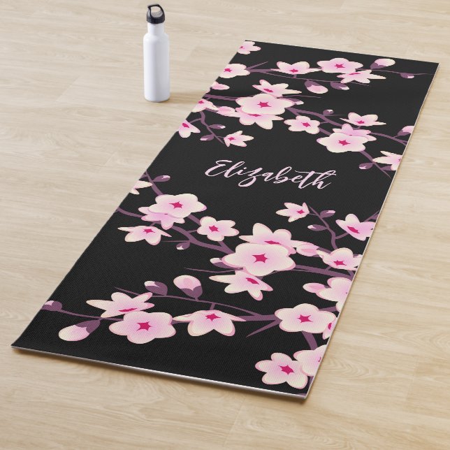 Blumenkrebs Blossom Rosa Schwarze Monogramm Yogamatte (Beispiel)