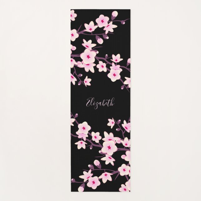 Blumenkrebs Blossom Rosa Schwarze Monogramm Yogamatte (Vorderseite)