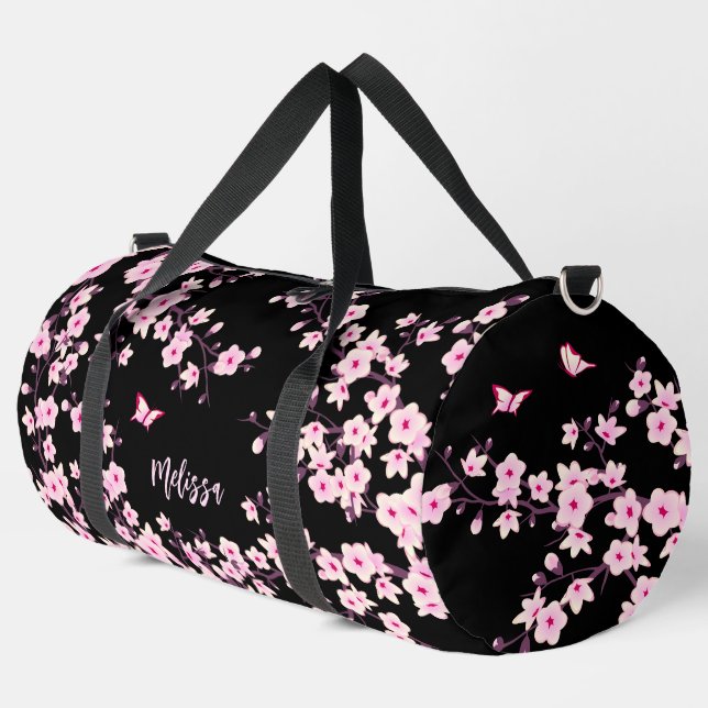 Blumenkrebs Blossom Schwarz-Pink-Monogramm Duffle Bag (Linke Ecke)