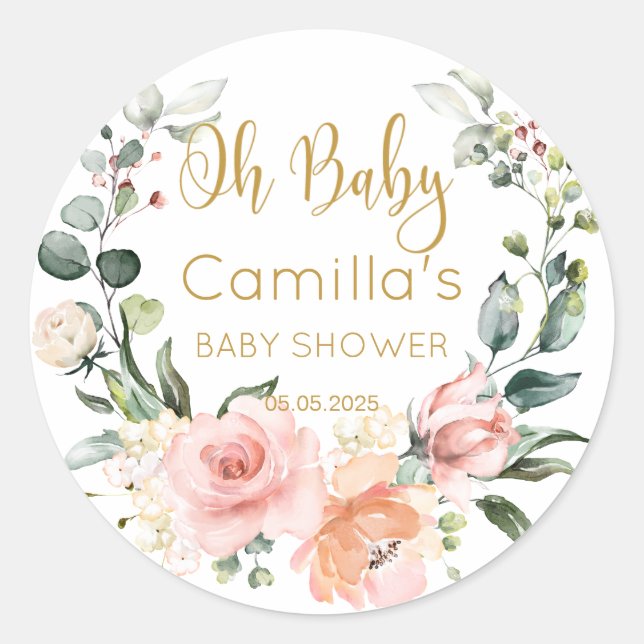 Blumenkreide Baby Shower Classic Round Sticker (Vorderseite)