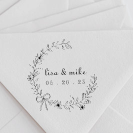 Blumenkreide und Bow Kranz - individuelle Paarname Gummistempel