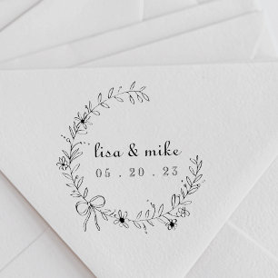 Blumenkreide und Bow Kranz - individuelle Paarname Permastempel