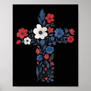 Blumenkreuz Christlich 4. Juli Patriotische Frauen Poster