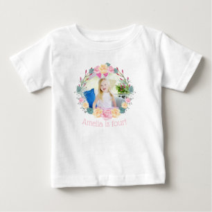 Blumenkreuz Einhorn Geburtstagspartei Custom Foto Baby T-shirt