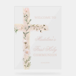 Blumenkreuz Erste Kommune Acrylschild