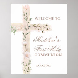 Blumenkreuz Erster Kommunion Willkommensschild Poster