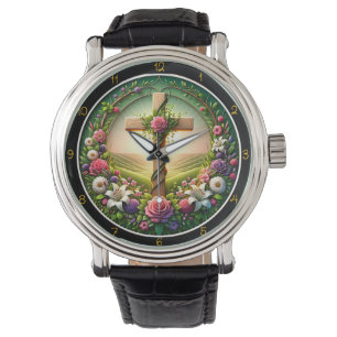 Blumenkreuz-Garten-Uhr zum Willkommen Armbanduhr