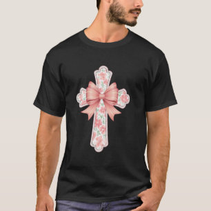 Blumenkreuz mit Schleife Christlicher Glaube Oster T-Shirt