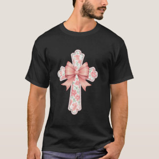 Blumenkreuz mit Schleife Christlicher Glaube Oster T-Shirt