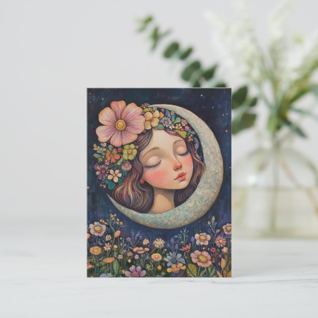 Blumenkrone & Halbmond Postkarte (Stehend Vorderseite)