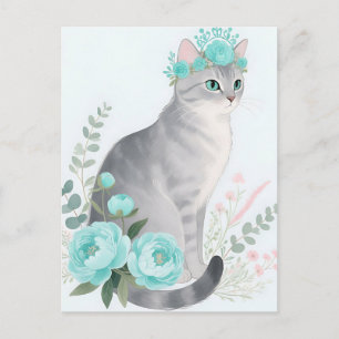Blumenkronen-Graue Katze Postkarte