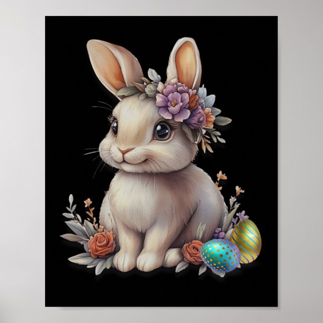 Blumenkronen-Osterhase mit Frühlings-Ei-Design  Poster (Vorne)