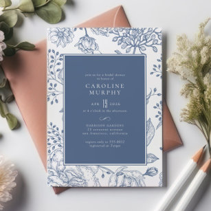 Blumenkröten Periwinkle Blauer Elegantes Brautpart Einladung