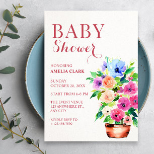 Blumenkübel-Mal-Babyparty Einladung