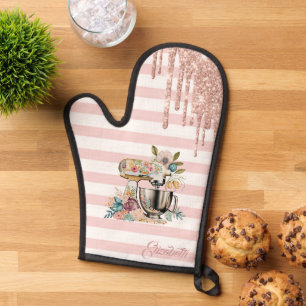 Blumenkuchen-Mischer, Glitzer-Tropfen, Rosa Streif Ofenhandschuh