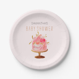 Blumenkuchen mit einer Girl-Baby-Duschplatte Pappteller