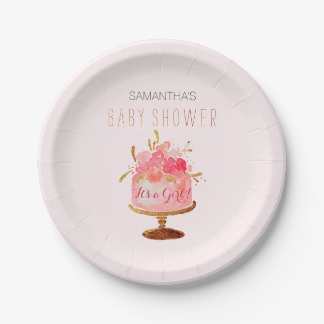 Blumenkuchen mit einer Girl-Baby-Duschplatte Pappteller (Vorderseite)