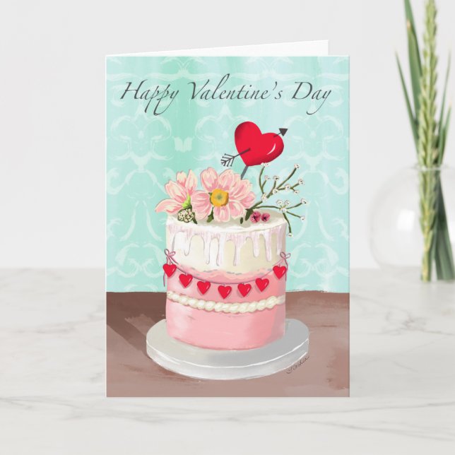 Blumenkuchen Valentinstagskarte Karte (Vorderseite)