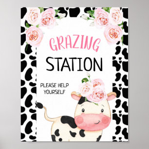 Blumenkuh mit Kuh Print Geburtstagsparty-Zeichen Poster