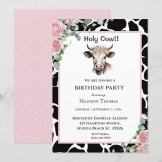 Blumenkuh Print Girls Geburtstagsparty Einladung