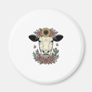Blumenkuhkopf im Vintage-Stil Gravur Design_1 Magnet