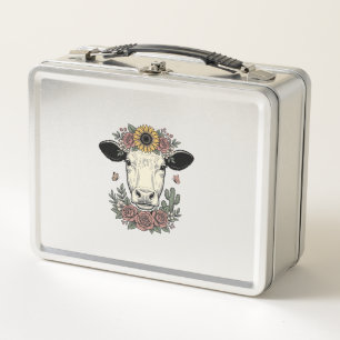 Blumenkuhkopf im Vintage-Stil Gravur Design_1 Metall Brotdose