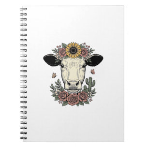 Blumenkuhkopf im Vintage-Stil Gravur Design_1 Notizblock
