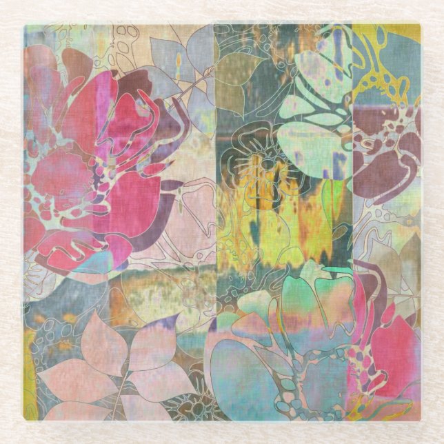 Blumenkunst-Grunge-Muster Glasuntersetzer (Vorderseite)