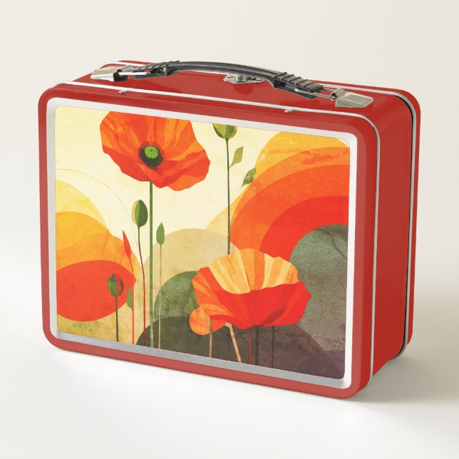 Blumenkunst Lunchbox – Farbige Mohn-Design (Rückseite)