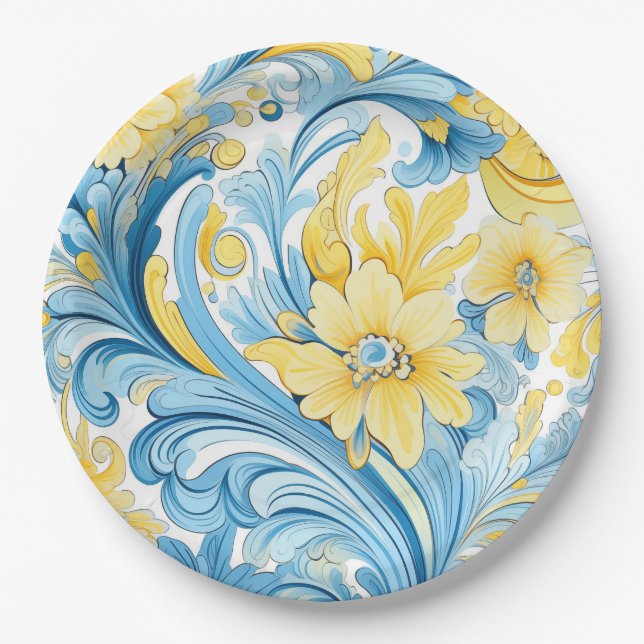 Blumenkunst ukrainische Motive Pappteller (Vorderseite)
