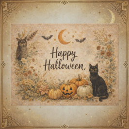 Blumenkürbisse Vintage Boho Halloween Feiertagspostkarte