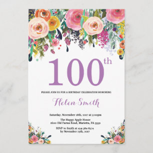 Blumenladen 100. Geburtstag Lila Einladung