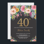 Blumenladen 40. Geburtstag Einladung Gold Glitzer<br><div class="desc">Blumenladen 40. Geburtstag Einladung für Frauen. Aquarellfarbene Blume Schwarz und Gold Glitzer. Rosa,  Gelb,  orange,  Lila Blume. Erwachsener zum Geburtstag. Für weitere Anpassungen klicken Sie bitte auf die Schaltfläche "Anpassen" und verwenden Sie unser Designwerkzeug,  um diese Vorlage zu ändern.</div>