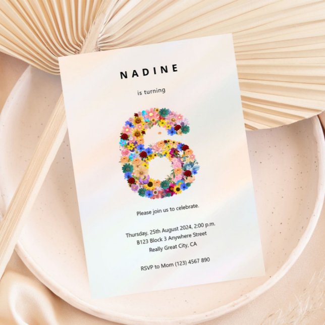 Blumenladen 6. Geburtstag Einladung Minimalistisch (Von Creator hochgeladen)