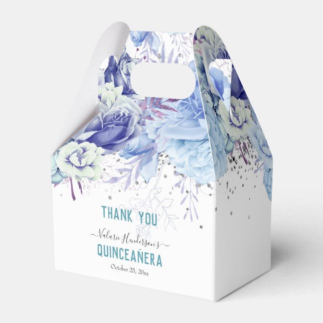 Blumenladen Glitzer Light Blue Quinceñera Geschenkschachtel (Vorderseite)