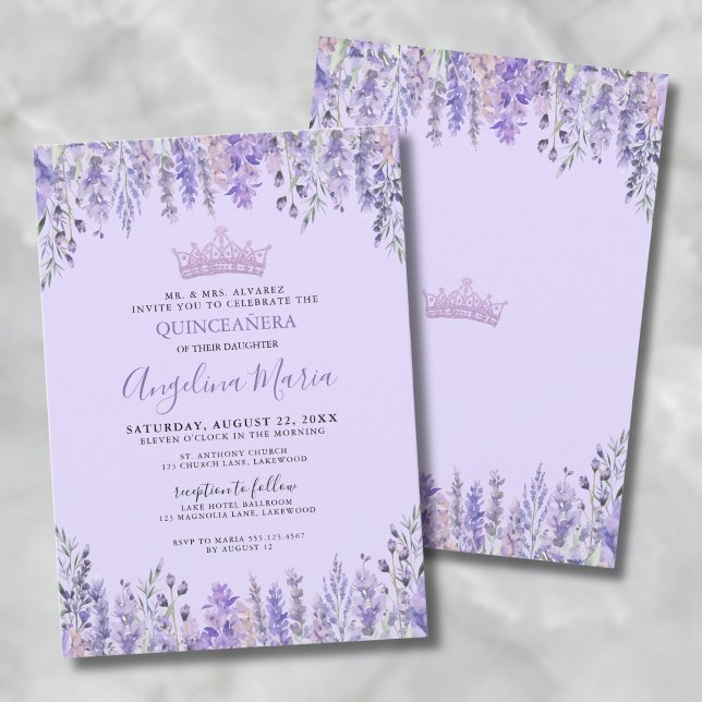 Blumenladen Lila Quinceanera Einladung (Floral Purple Quinceanera Invitation)
