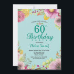 Blumenladen zum 60. Geburtstag Aquamarin Einladung<br><div class="desc">Blumenladen 60. Geburtstag Einladung für Frauen. Aquarellblume,  Aquamarines Aqua Türkis Hintergrund. Für weitere Anpassungen klicken Sie bitte auf die Schaltfläche "Anpassen" und verwenden Sie unser Designwerkzeug,  um diese Vorlage zu ändern.</div>