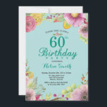 Blumenladen zum 60. Geburtstag Aquamarin Einladung<br><div class="desc">Blumenladen 60. Geburtstag Einladung für Frauen. Aquarellblume,  Aquamarines Aqua Türkis Hintergrund. Für weitere Anpassungen klicken Sie bitte auf die Schaltfläche "Anpassen" und verwenden Sie unser Designwerkzeug,  um diese Vorlage zu ändern.</div>